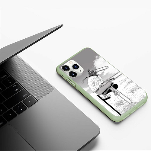 Чехол iPhone 11 Pro матовый Дэнжи - Человек бензопила / 3D-Салатовый – фото 3