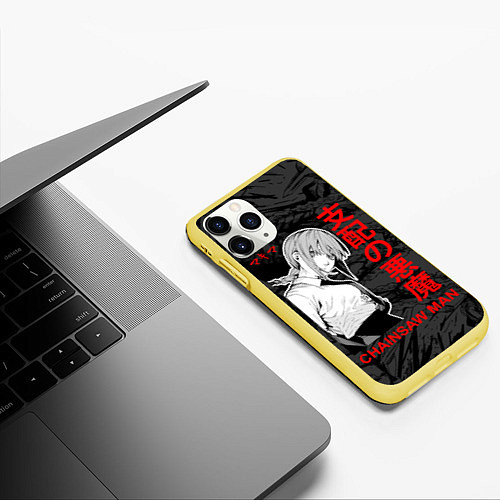 Чехол iPhone 11 Pro матовый Человек- бензопила : Макима / 3D-Желтый – фото 3