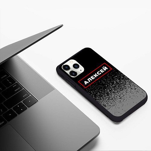 Чехол iPhone 11 Pro матовый Алексей - в красной рамке на темном / 3D-Черный – фото 3