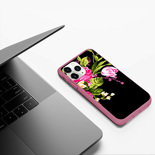 Чехол iPhone 11 Pro матовый Букет цветов / 3D-Малиновый – фото 3