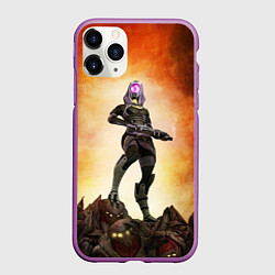 Чехол iPhone 11 Pro матовый Кварианка стоит на горе трупов в свете огня, цвет: 3D-фиолетовый