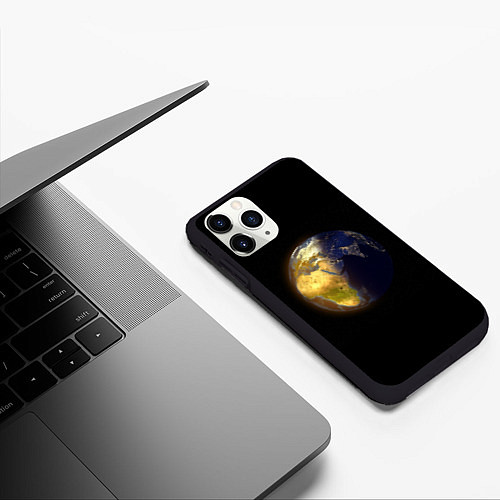 Чехол iPhone 11 Pro матовый Планета Земля, день и ночь / 3D-Черный – фото 3
