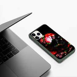 Чехол iPhone 11 Pro матовый Череп Жостовская роспись, цвет: 3D-темно-зеленый — фото 2