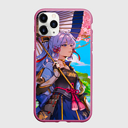Чехол iPhone 11 Pro матовый Аяка с зонтиком, цвет: 3D-малиновый