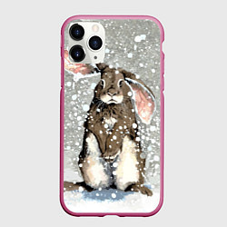 Чехол iPhone 11 Pro матовый Кролик Снежок Милый, цвет: 3D-малиновый