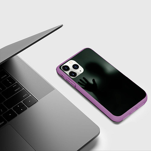 Чехол iPhone 11 Pro матовый Хэллоуин - тень призрака / 3D-Фиолетовый – фото 3