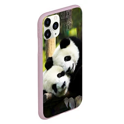 Чехол iPhone 11 Pro матовый Влюблённые панды, цвет: 3D-розовый — фото 2