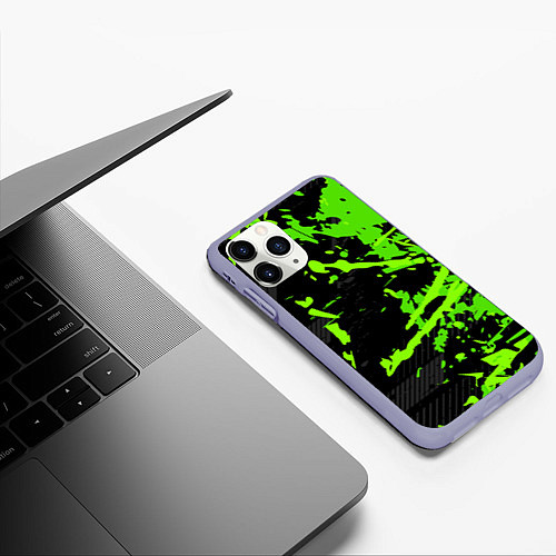 Чехол iPhone 11 Pro матовый Black & Green / 3D-Светло-сиреневый – фото 3