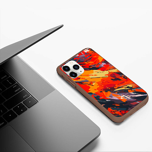Чехол iPhone 11 Pro матовый Оранжевые кляксы / 3D-Коричневый – фото 3