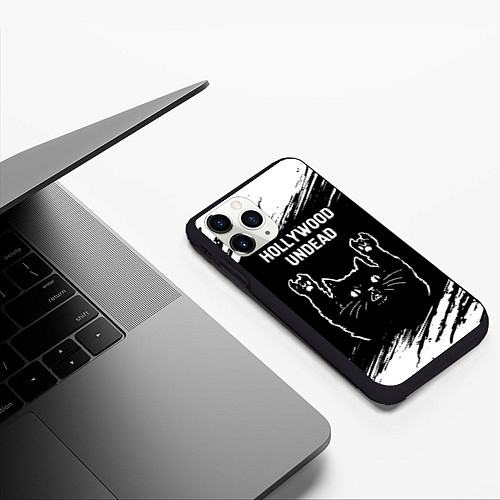 Чехол iPhone 11 Pro матовый Группа Hollywood Undead и рок кот / 3D-Черный – фото 3
