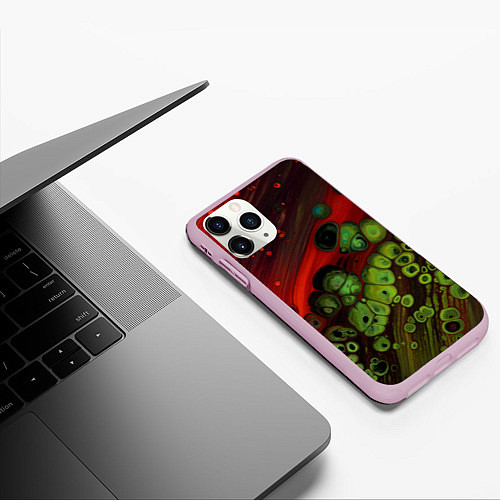Чехол iPhone 11 Pro матовый Абстрактные красный песок и зелёные камни / 3D-Розовый – фото 3