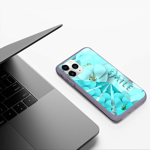 Чехол iPhone 11 Pro матовый Нежный цветочный smile / 3D-Серый – фото 3