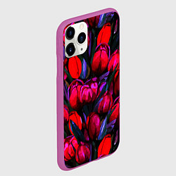 Чехол iPhone 11 Pro матовый Тюльпаны - поле красных цветов, цвет: 3D-фиолетовый — фото 2
