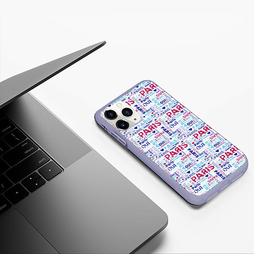 Чехол iPhone 11 Pro матовый Парижская бумага с надписями - текстура / 3D-Светло-сиреневый – фото 3