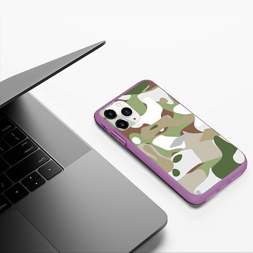 Чехол iPhone 11 Pro матовый Камуфляж зимний лес крупный / 3D-Фиолетовый – фото 3