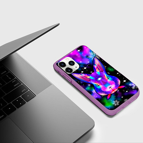 Чехол iPhone 11 Pro матовый Неоновый кролик / 3D-Фиолетовый – фото 3