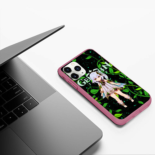 Чехол iPhone 11 Pro матовый Нахида дендро архонт / 3D-Малиновый – фото 3