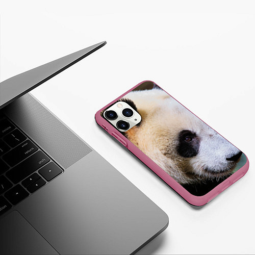 Чехол iPhone 11 Pro матовый Загадочная панда / 3D-Малиновый – фото 3