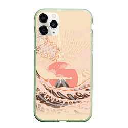 Чехол iPhone 11 Pro матовый Бурные океанские волны на восходе солнца, цвет: 3D-салатовый