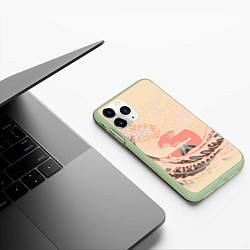 Чехол iPhone 11 Pro матовый Бурные океанские волны на восходе солнца, цвет: 3D-салатовый — фото 2