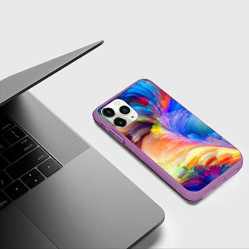 Чехол iPhone 11 Pro матовый Неоновое перо / 3D-Фиолетовый – фото 3