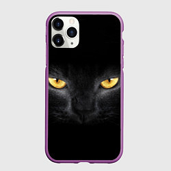 Чехол iPhone 11 Pro матовый Чёрная кошка с оранжевыми глазами, цвет: 3D-фиолетовый