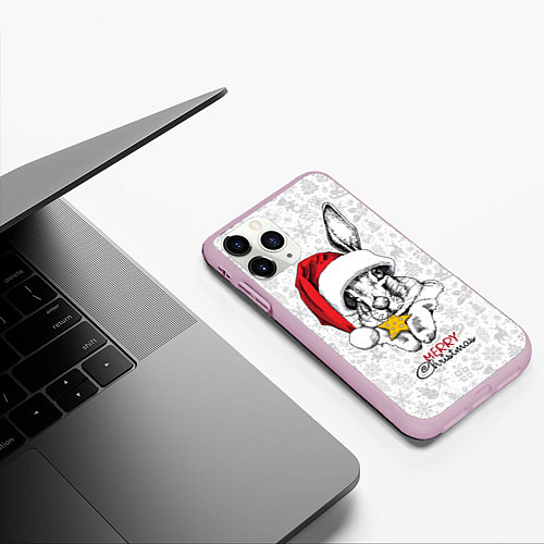 Чехол iPhone 11 Pro матовый Rabbit with cookies, merry Christmas / 3D-Розовый – фото 3