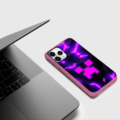 Чехол iPhone 11 Pro матовый Майнкрафт розовый / 3D-Малиновый – фото 3