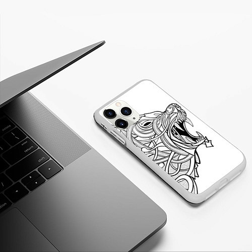 Чехол iPhone 11 Pro матовый Медведь тату арт / 3D-Белый – фото 3