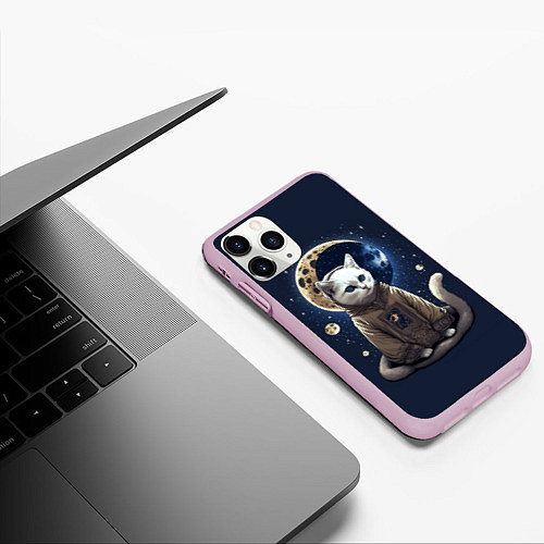 Чехол iPhone 11 Pro матовый Лунный котик / 3D-Розовый – фото 3