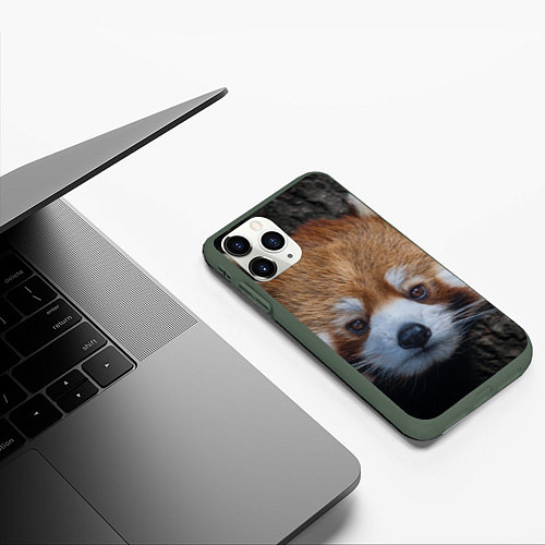 Чехол iPhone 11 Pro матовый Крaсная панда / 3D-Темно-зеленый – фото 3