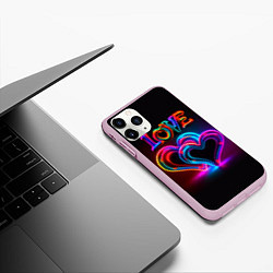 Чехол iPhone 11 Pro матовый Love - неоновые сердца, цвет: 3D-розовый — фото 2
