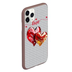 Чехол iPhone 11 Pro матовый Love - сердечки, цвет: 3D-коричневый — фото 2