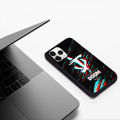 Чехол iPhone 11 Pro матовый Doom в стиле glitch и баги графики на темном фоне / 3D-Черный – фото 3