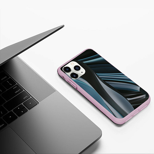 Чехол iPhone 11 Pro матовый Волнообразные синие пластины во тьме / 3D-Розовый – фото 3