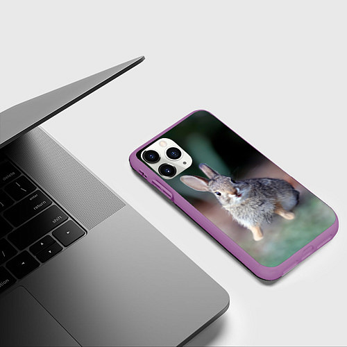 Чехол iPhone 11 Pro матовый Малыш кролик / 3D-Фиолетовый – фото 3