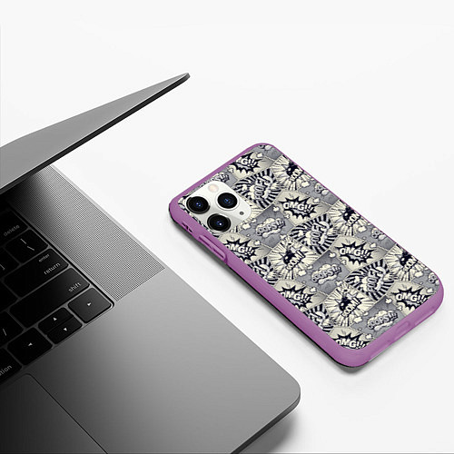 Чехол iPhone 11 Pro матовый Комикс надписи / 3D-Фиолетовый – фото 3