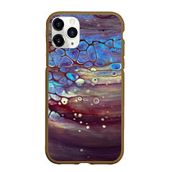 Чехол iPhone 11 Pro матовый Тёмный песок и синие блестящие камни, цвет: 3D-коричневый