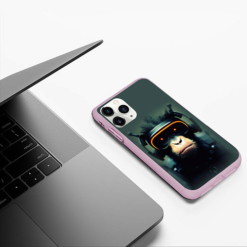 Чехол iPhone 11 Pro матовый Кибер-обезьяна / 3D-Розовый – фото 3
