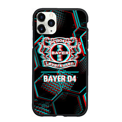 Чехол iPhone 11 Pro матовый Bayer 04 FC в стиле glitch на темном фоне, цвет: 3D-черный