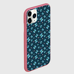 Чехол iPhone 11 Pro матовый Бабочки и цветы на фоне точек, цвет: 3D-малиновый — фото 2