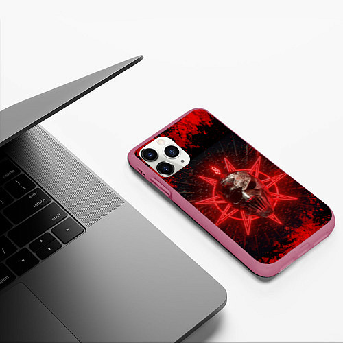 Чехол iPhone 11 Pro матовый Slipknot red satan star / 3D-Малиновый – фото 3