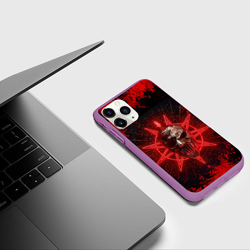 Чехол iPhone 11 Pro матовый Slipknot red satan star / 3D-Фиолетовый – фото 3