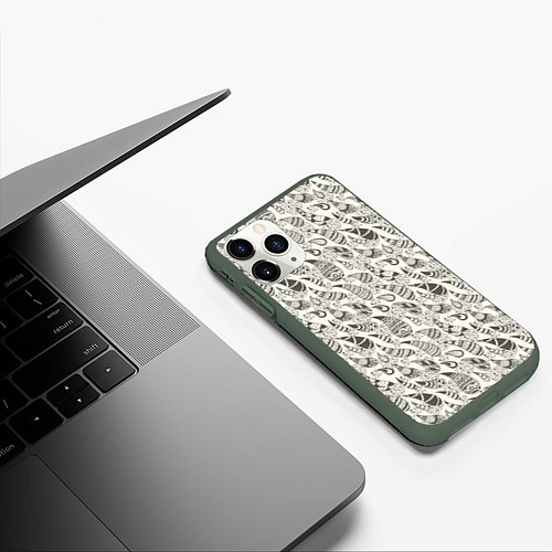 Чехол iPhone 11 Pro матовый Капля с этноузором / 3D-Темно-зеленый – фото 3