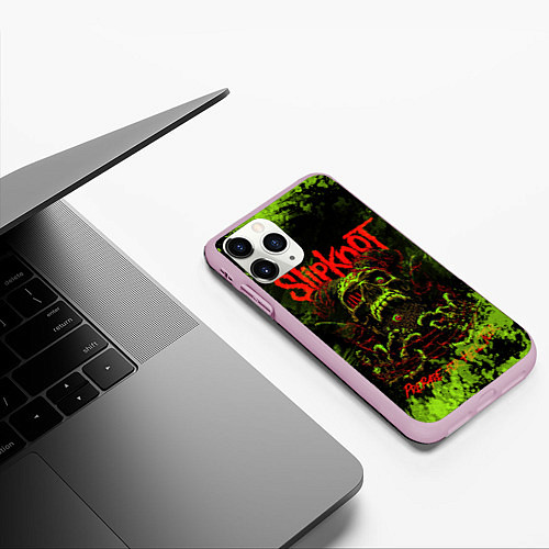 Чехол iPhone 11 Pro матовый Slipknot green череп / 3D-Розовый – фото 3