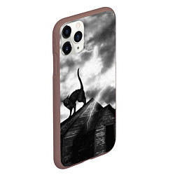 Чехол iPhone 11 Pro матовый Halloween - чёрный кот на ведьмином доме, цвет: 3D-коричневый — фото 2