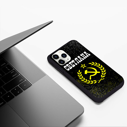Чехол iPhone 11 Pro матовый Светлана и желтый символ СССР со звездой / 3D-Черный – фото 3