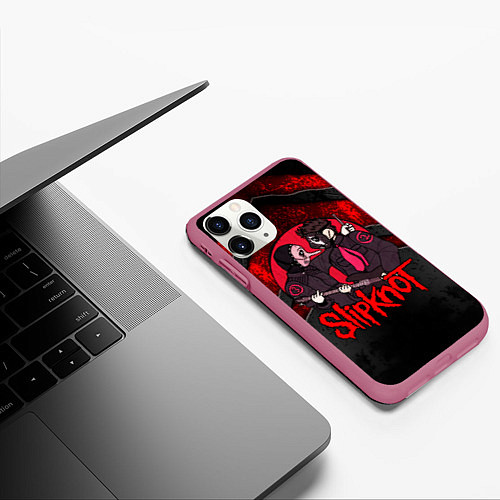 Чехол iPhone 11 Pro матовый Slipknot black and red / 3D-Малиновый – фото 3