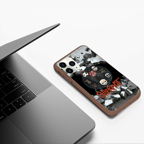 Чехол iPhone 11 Pro матовый Slipknot объемные плиты black / 3D-Коричневый – фото 3