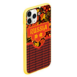 Чехол iPhone 11 Pro матовый Хохломская роспись - символы России, цвет: 3D-желтый — фото 2